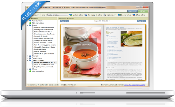 Le logiciel permet de créer des livres de recettes.